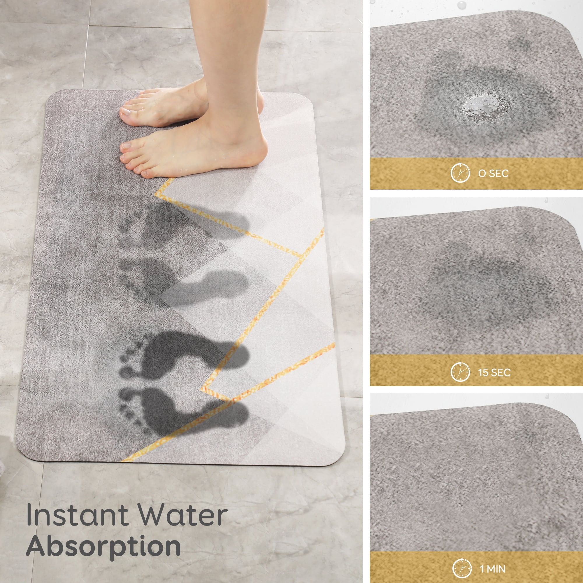 Anjee Absorbent Quick Dry Bath Mat, Diatomaceous Anti-Slip Shower Rugs,  17.5x30 inch, Gray