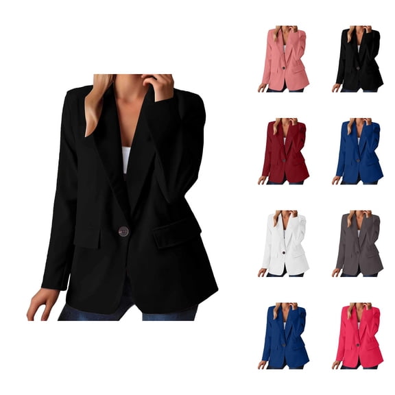 Casual Blazers for Women 2025 Long Sleeve Notch Lapel Collar Button Open Front Business Casual Work Office Jacket