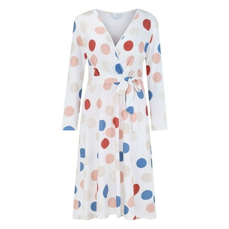 

TAIAOJING Women s Maternity Dress Overlay Printed Wrap Dress Polka Dot Print Short Front And Long Back Dress