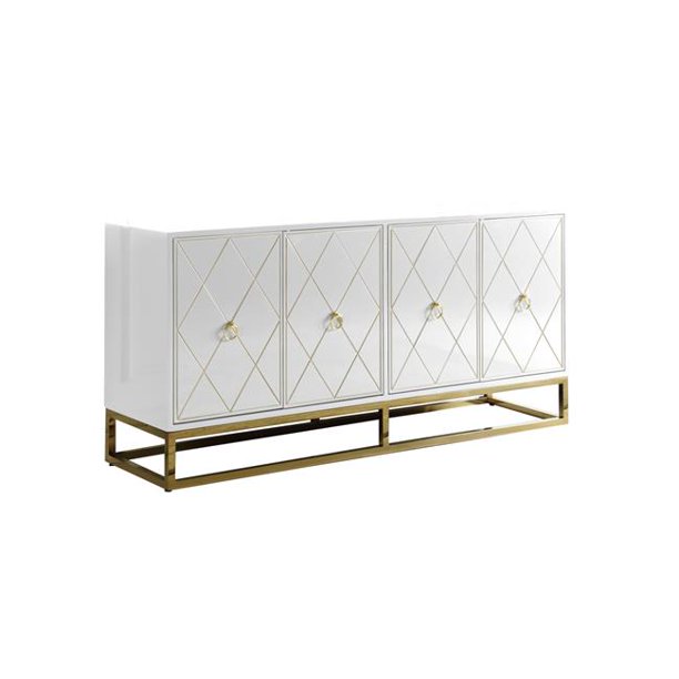 Tabitha High Gloss Lacquer Sideboard/Buffet with Gold Trim