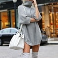 thumbnail image 1 of CEHVOM Mode Femmes Uni Col Roulé Hiver Automne Chaud Chandail Tricoté Long Haut Robe, 1 of 5