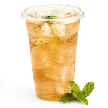 Green Direct 24 oz. Plastic Clear Cups With Flat Lids for Cold Drink / Bubble Boba / Iced Coffee / Tea / Smoothie Pack of