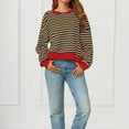thumbnail image 5 of Htigea Oversized Sweatshirts for Women Striped Color Block Long Sleeve Pullover Casual Loose Fit Y2K Sweatshirt Coffee XL, 5 of 8