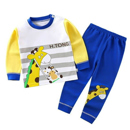 

Hrsba Baby Boys Girls Outfits Toddlers Fall Sets Stripe Giraffe Print Long Sleeved Sets Blue A 2T