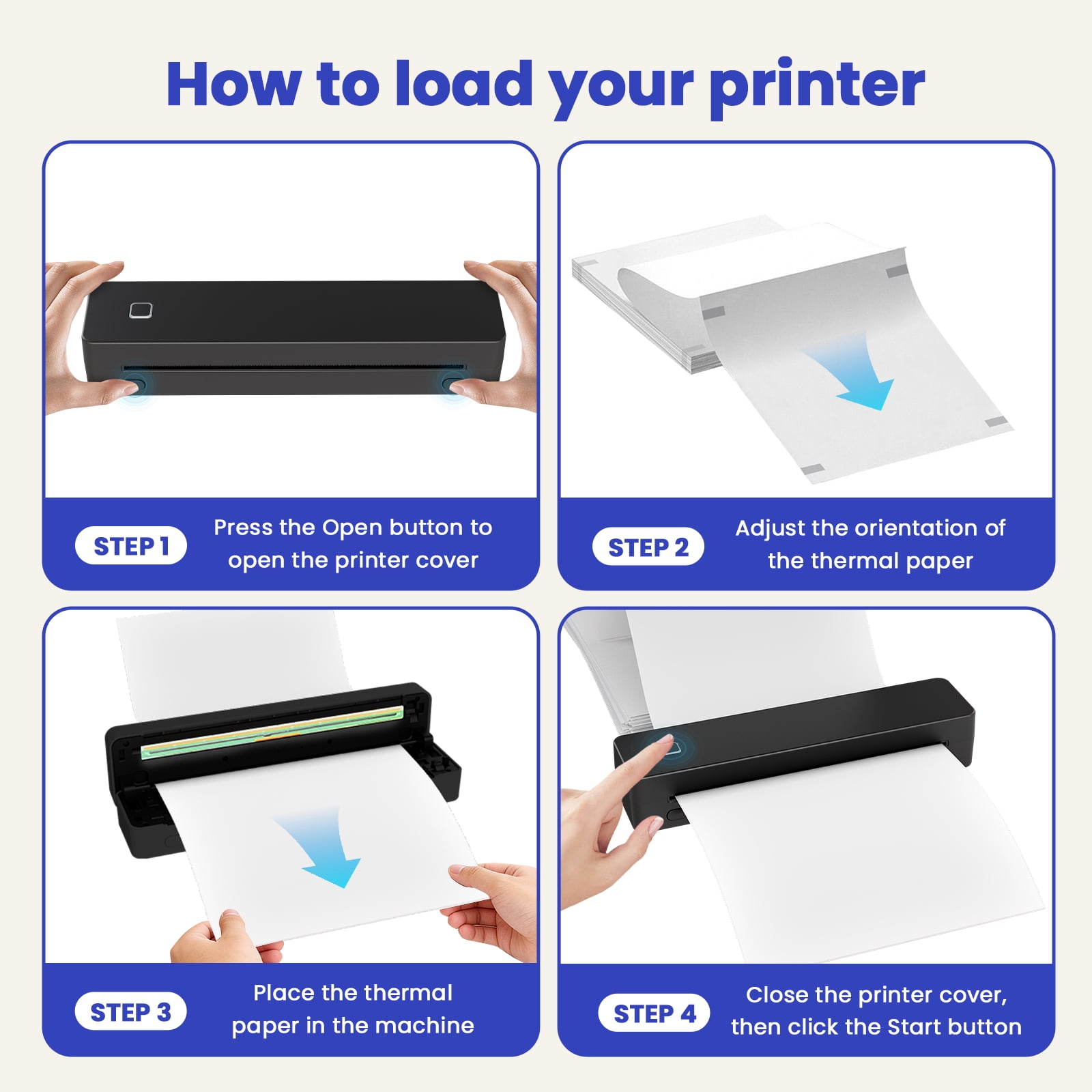 Thermal Printer for Travel, Supports US Letter, A4, A5, B5 Thermal Paper, Portable Wireless Inkless Phone Printer for Home Office, Compatible with Android iOS Phone & Laptop, Black
