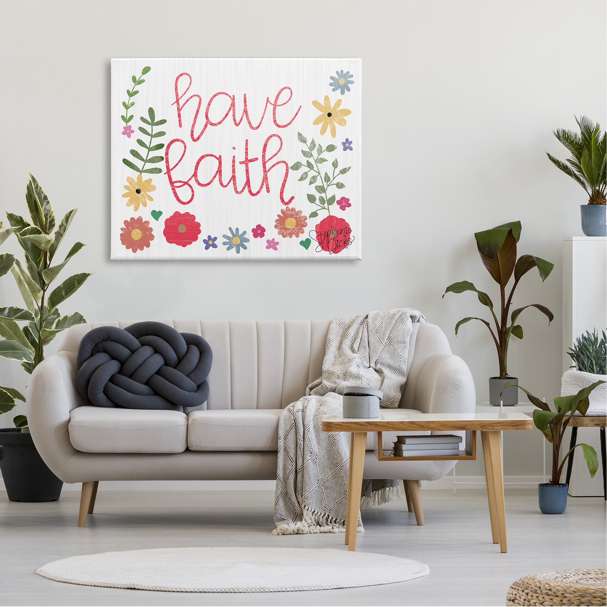 Stupell Industries Have Faith Calligraphy Whimsical Flower Border, 48 x 36, Design by Stephanie Dicks