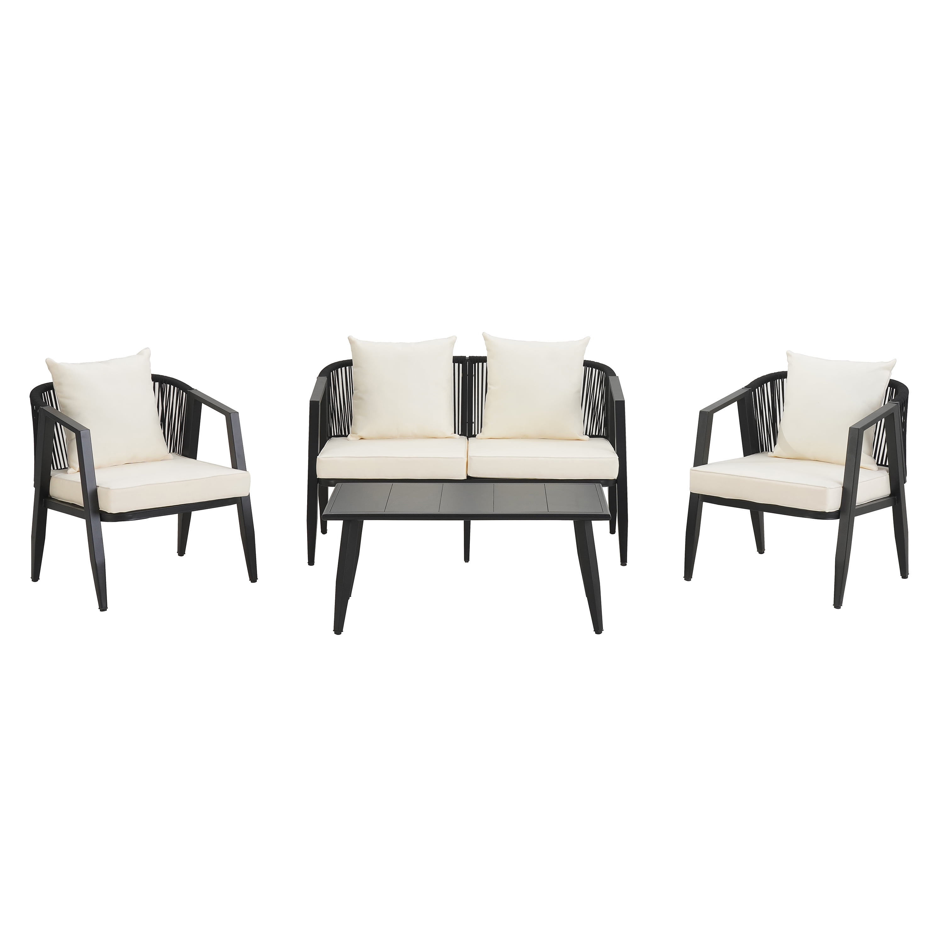 Leumius 4 Pieces Patio Furniture Set,Modern Outdoor Conversation Set for Patios,Lawns,Beige