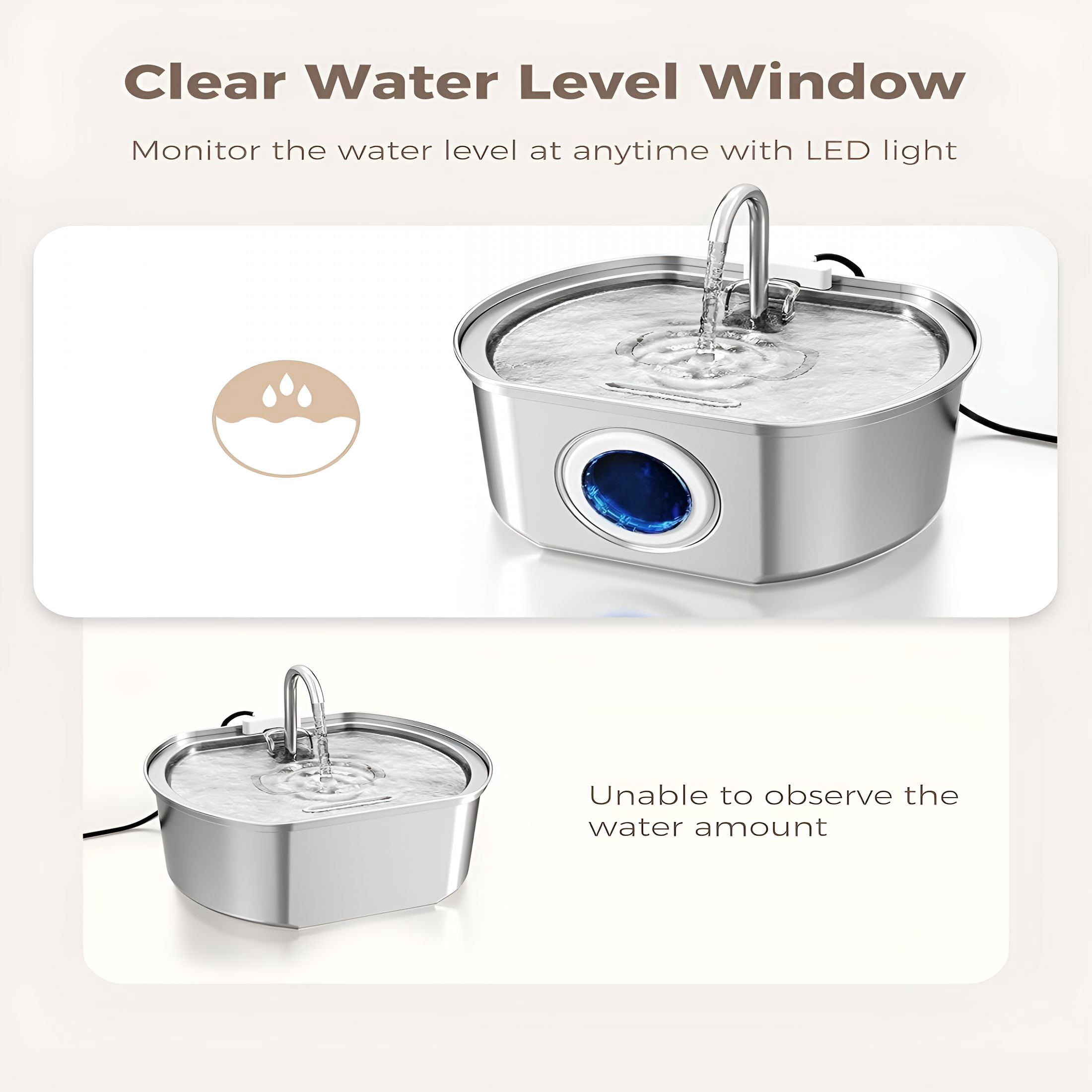 ACDANC 2026 New Cat Water Fountain Stainless Steel:108Oz Cat Fountain for Drinking-Pet Water Fountain Inside-Automatic Dog Watering Dispenser Bowl-Pet Feeding&Watering Supplies-Water Level Window