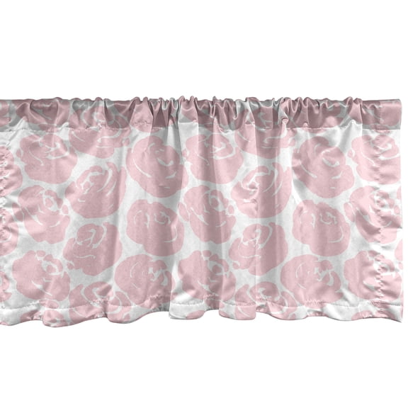 Flower Window Valance Pack of 2, Rose Silhouettes Pattern Floral Simplicity Abstract English Garden Print, Rod Pocket Curtain Valances for Kitchen Bedroom, 54" X 18", Rose White, by Ambesonne