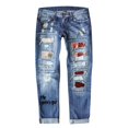 thumbnail image 1 of Women's Halloween Print Ripped Distressed Washed Skinny Jeans Gothic Denim Pants for Casual Outfits, 1 of 3