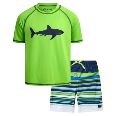 Big Chill Boys Rash Guard Swim Set - Short Sleeve Rash Guard Swim Shirt & Swim Trunks (6-14)