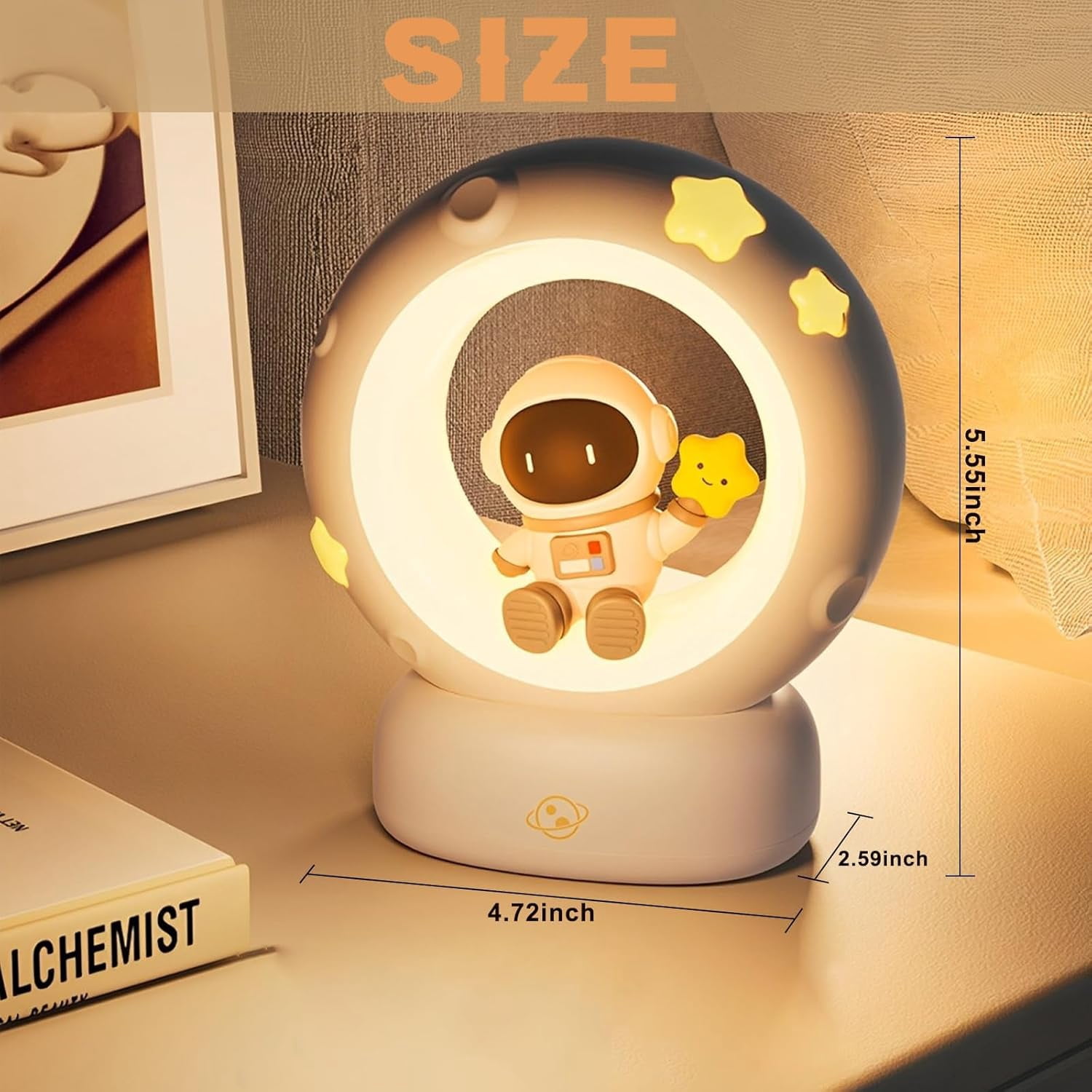 Space Astronaut LED Night Light for Kids, Cute Nursery Lamp with Touch Sensor, 3-Level Dimmable Rechargeable Bedside Light, Astronaut Decor Gifts for Girls Baby