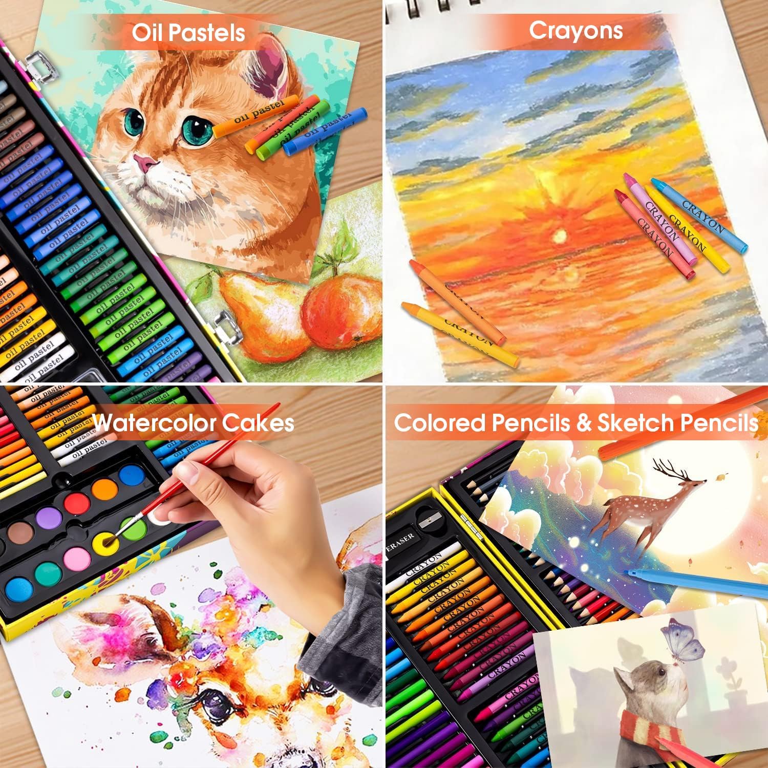 180 Piece Art Supplies, Drawing Painting Art Kit with Clipboard and Coloring Papers