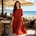 thumbnail image 4 of Quixlent Summer Dress for Women Plus Size Boho Short Sleeve Crew Neck Loose Long Dress Casual Flowy Beach A-line Dress, 4 of 8
