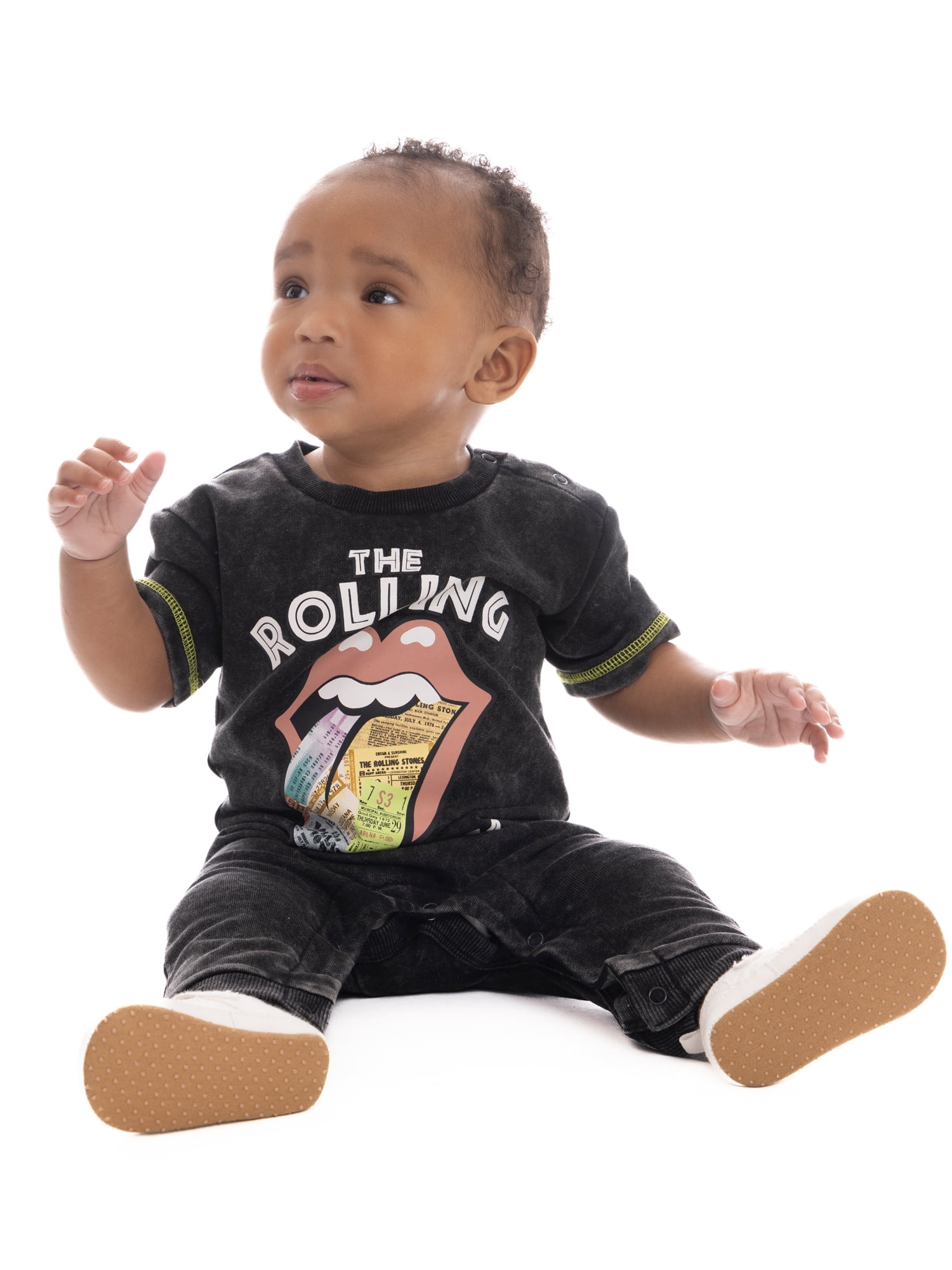 Rolling Stones Baby Graphic Romper with Short Sleeves, Sizes 0/3M- 24M