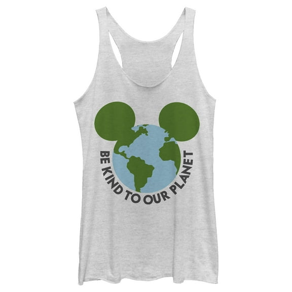 Women's Mickey & Friends Be Kind to Our Planet Mickey Mouse Logo  Racerback Tank Top White Heather X Large