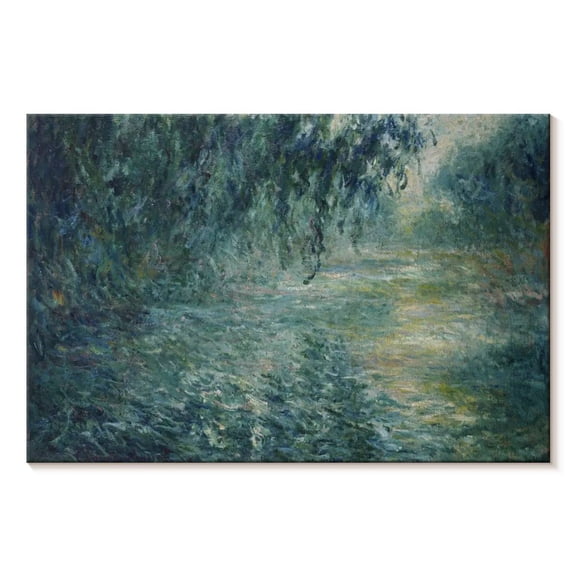 Elephant Stock Morning On The Seine 1898 Wall Art - Horizontal Canvas Wall Art - Living Room Wall Decor - Abstract Canvas - Teal And Green Decor By Claude Monet - 48" x 32"