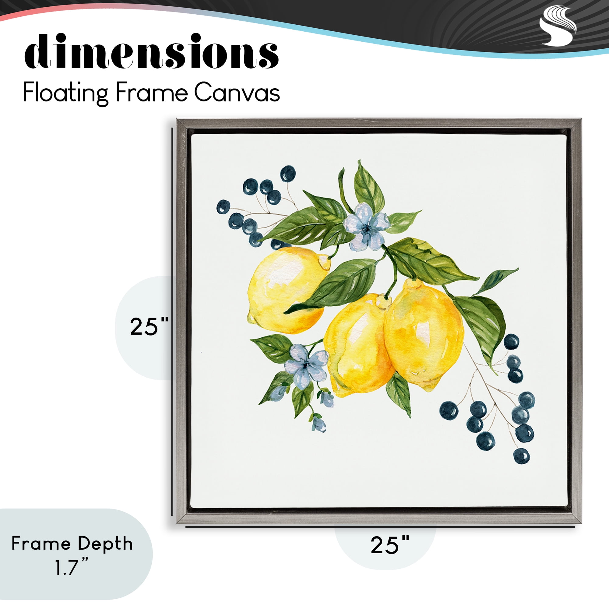 Stupell Industries Lemons with Blossoms & Berries Gray Framed Floater Canvas Wall Art, design by Livi Finn