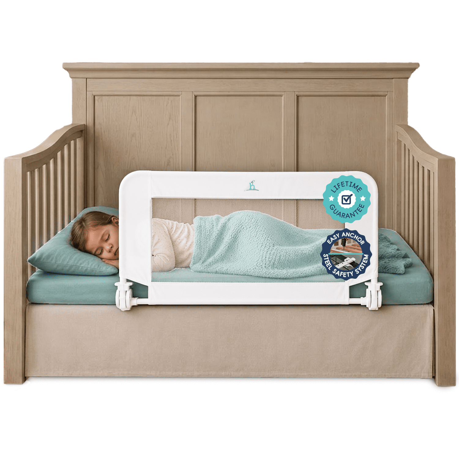 Hiccapop Toddler Bed Rail for Convertible Cribs, Crib Rail Guard with Reinforced Anchors, White