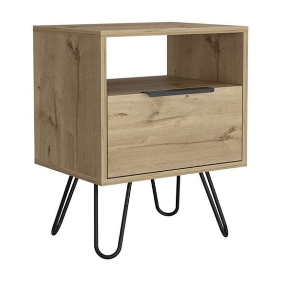 HomeRoots 22 in. Faux Wood Nightstand with Storage, Beige