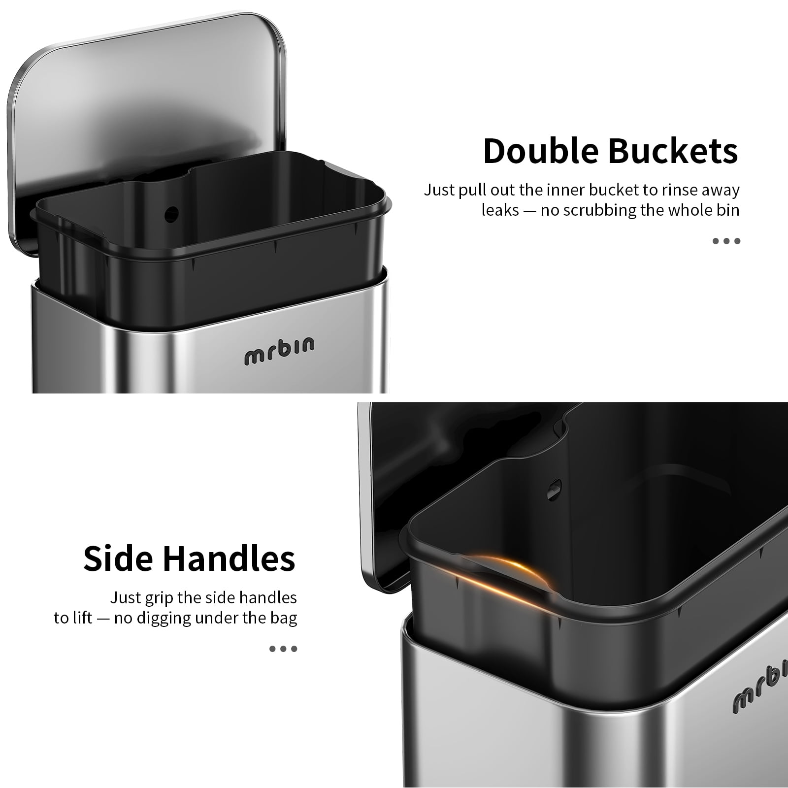 Mrbin Stainless Steel Large Kitchen Trash Can 13 Gallon, Commercial Office Garbage Can Step with Lid, 50 Liter Metal Waste Basket for Restroom, Garage, Bathroom