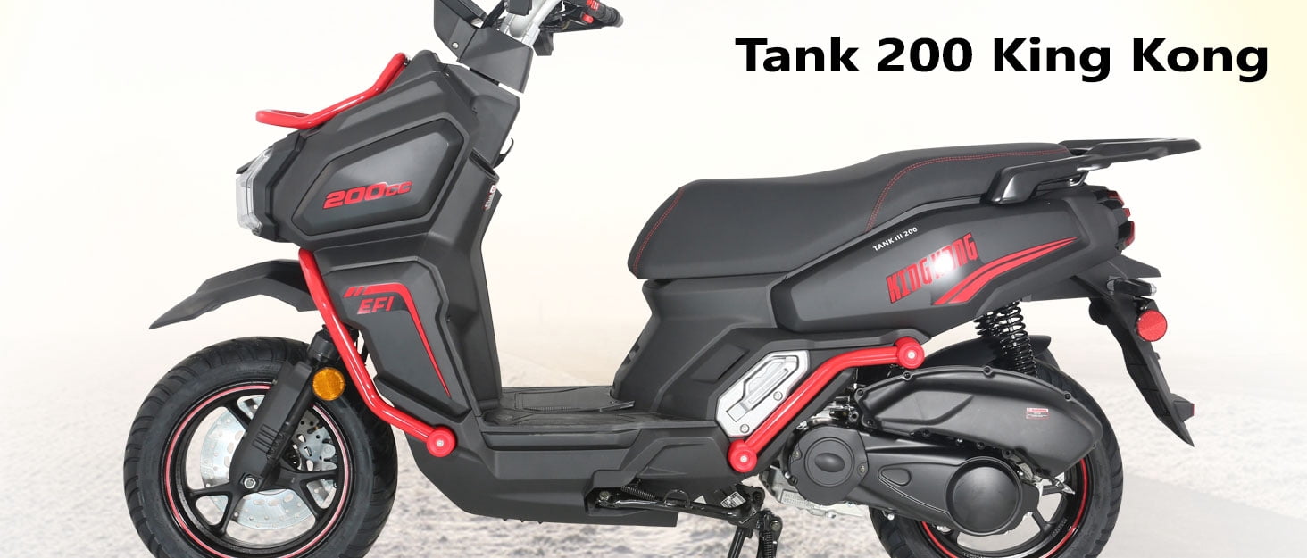 HHH Tank 200 King Kong Scooter New Limited Edition–EFI Fuel Injected with Digital LCD Speedometer Street Moped California Approved-Black