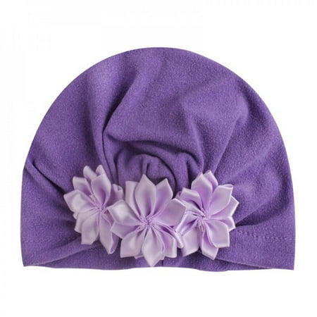 

Clearance Sale Summer Sweet Baby Girl Hat Comfortable Breathable Solid Color with Flower Candy Color Baby Turban Elastic Cap