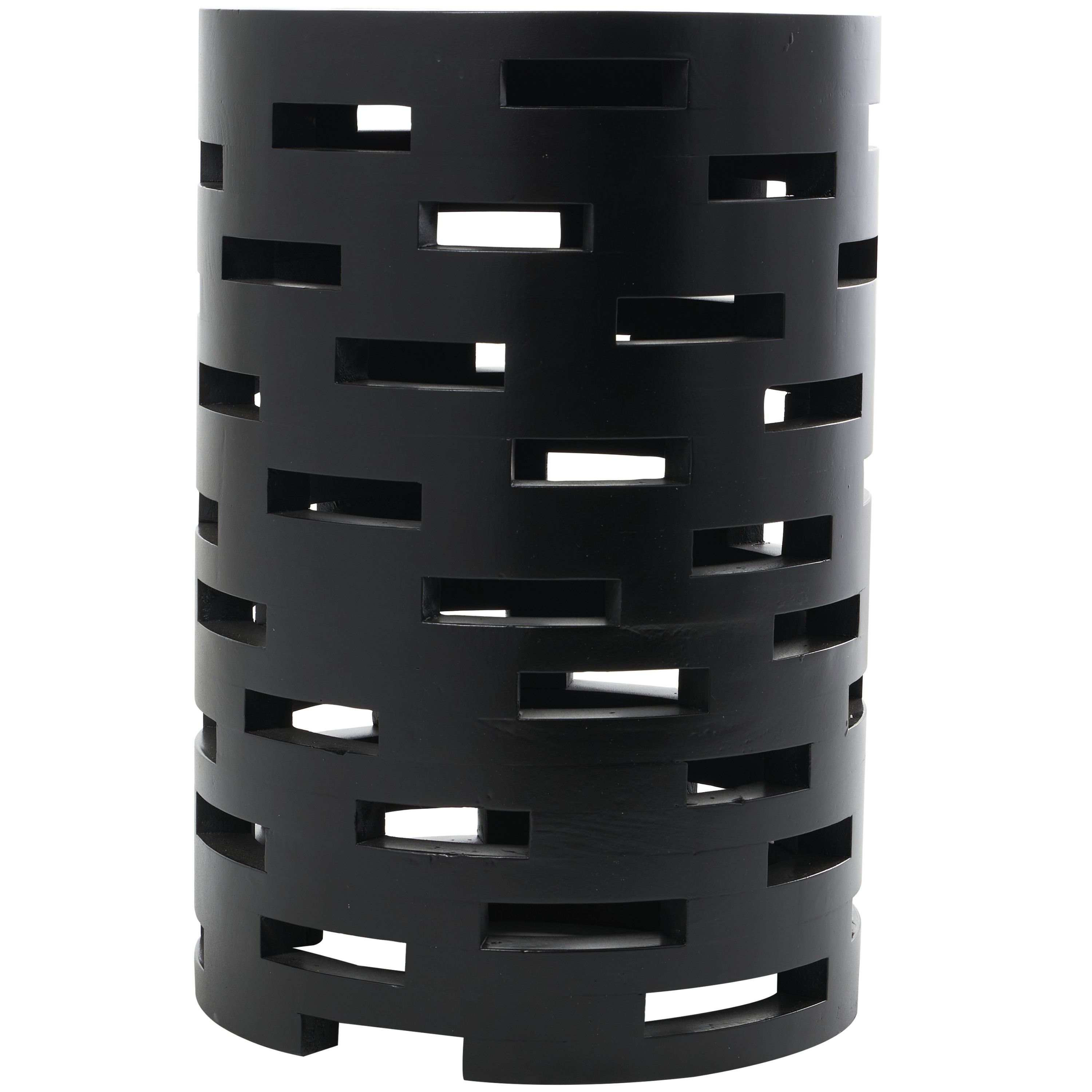 DecMode 12" x 17" Black Wood Brick Inspired Cutout Geometric Accent Table, 1-Piece