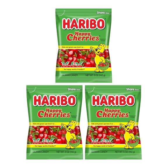 Haribo Happy Cherries Pack 3 (5oz Bags) Cherry-Shaped Fruit Flavored for Movie Nights, Easter, and More in a Bulk Bag