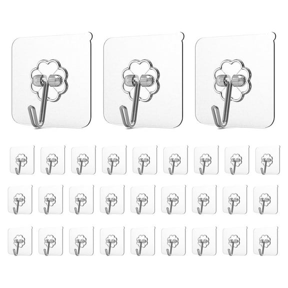 20 Pack Heavy Duty Self Adhesive Hooks - 33lb Max, Transparent, Waterproof, Sticky Wall Hooks for Keys, Bathroom, Shower, Outdoor, Kitchen, Door, Home Improvement, Utility