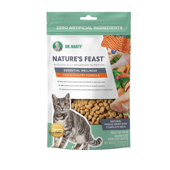 Dr. Marty Nature's Feast Cat Food, Freeze Dried Raw Cat Food with 87% Real Meat for Healthy Skin, Digestion & Vitality, 5.5 oz (Trial Size)