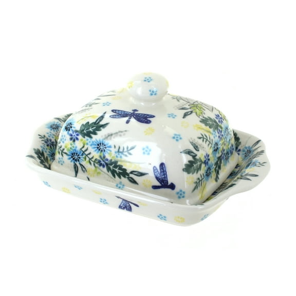 Blue Rose Polish Pottery Alyssa Square Butter Dish