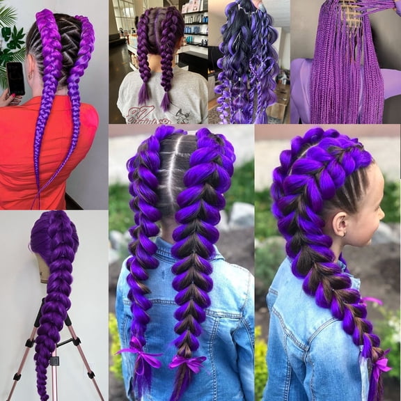 FSTDelivery Purple Braiding Hair Extensions 26 inch Synthetic Jumbo Braiding Hair Flame-Retardant Twist Crochet Braids Hair for Women Kids Girls, Daily Use, Party Costume Cosplay