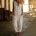thumbnail image 2 of VBVC Women's Cotton Sleeveless Hooded Jumpsuit , Casual Loose Overalls For Women,Ladies' Button Down Romper with Pockets,Beige,S-3XL, 2 of 8