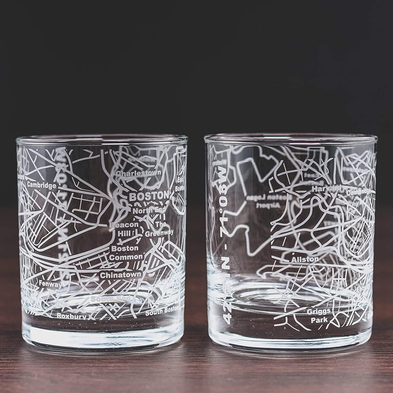 Bicchieri Da Whisky Boston Incisi Con Mappa Città - Set Di 2 Con Scatola Regalo Elegante - 5