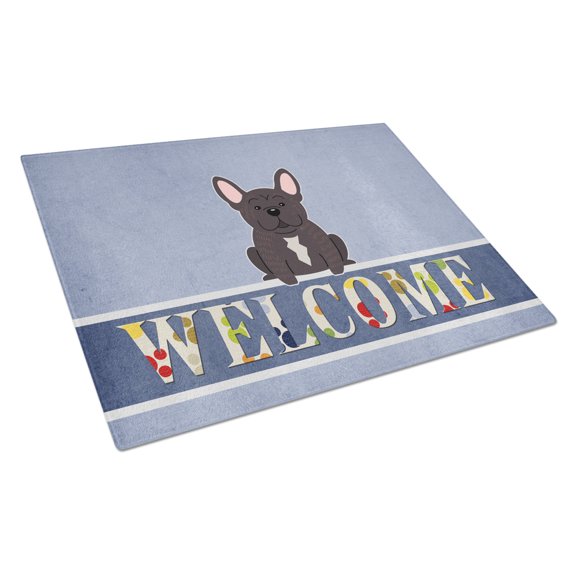 Carolines Treasures BB5590LCB French Bulldog Brindle Welcome Glass Cutting Board Large 12H x 16W multicolor