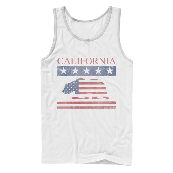 Men's Lost Gods California Red, White, and Bear Tank Top White Small