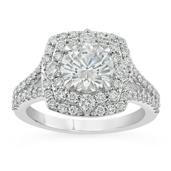 Spot Jewel Round Cut 1.7 Ct Diamond Ring for Gift - 14k White Gold Plated Ring for Her - Latest Jewelry Collection for Women's - Double Halo Ring for Her - Occasion Ring Women's - Graduation Gift