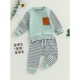thumbnail image 3 of Cenuakty Toddler Boys 2PCS Pants Sets Long Sleeve Patchwork Tops and Drawstring Striped Pants Sets, 3 of 8