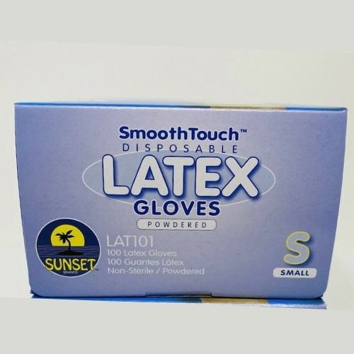 100 ct Powdered Sunset Brands SmoothTouch Disposable Latex Gloves Medium 