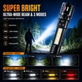 thumbnail image 4 of Rechargeable Flashlight with COB Work Light,  High Lumen LED Flashlight with Digital Power Display, Dual Switch, IPX6 Waterproof, 3000mAh Battery & Bonus Mini UV Flashlight, 4 of 15