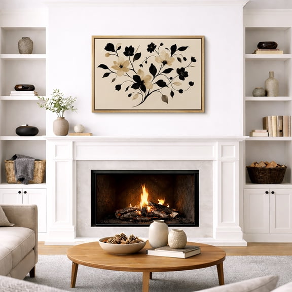 Framed Canvas Print Abstract Floral Wall Art Modern Boho Decorative for Living Room Bedroom - 16"x24" NATURAL