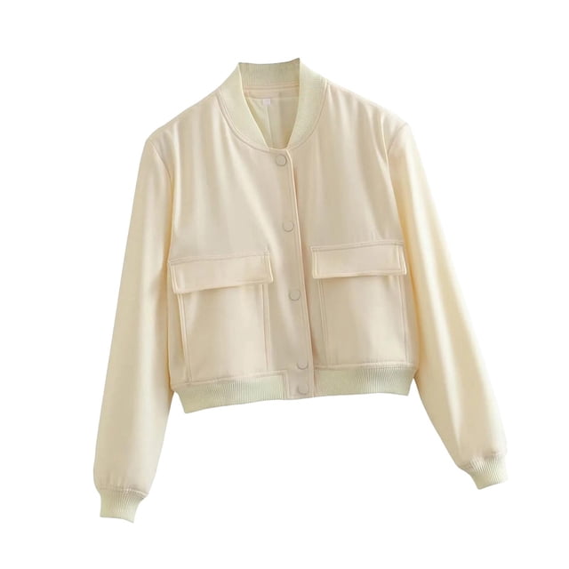 Chaqueta De Mujer Primavera Para Mujer Damas Recortadas Dos Bolsillos Grandes Abrigo Casual S Beige Sunnimix chaqueta de primavera para mujer