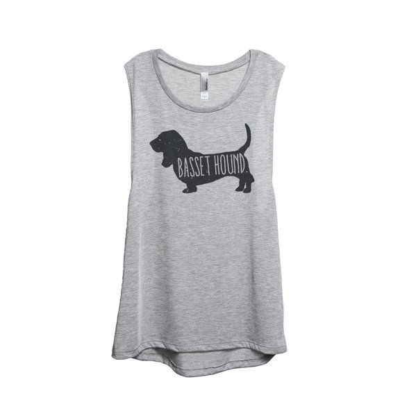 Thread Tank Basset Hound Dog Silhouette Women's Sleeveless Muscle Tank Top Sport Grey Small