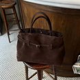 thumbnail image 2 of [Women's Faux Suede Tote Bag] Women's Large Capacity Slouchy Faux Suede Tote Bag - Elegant Brown Hobo Purse with Golden-Tone Hardware,, 2 of 5