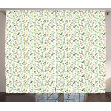 Floral Curtains 2 Panels Set, Autumn Concept Gentle Leaves with Tiny Flowers Watercolor Brush Stroked Pattern, Window Drapes for Living Room Bedroom, 108W X 63L Inches, Multicolor, by Ambesonne