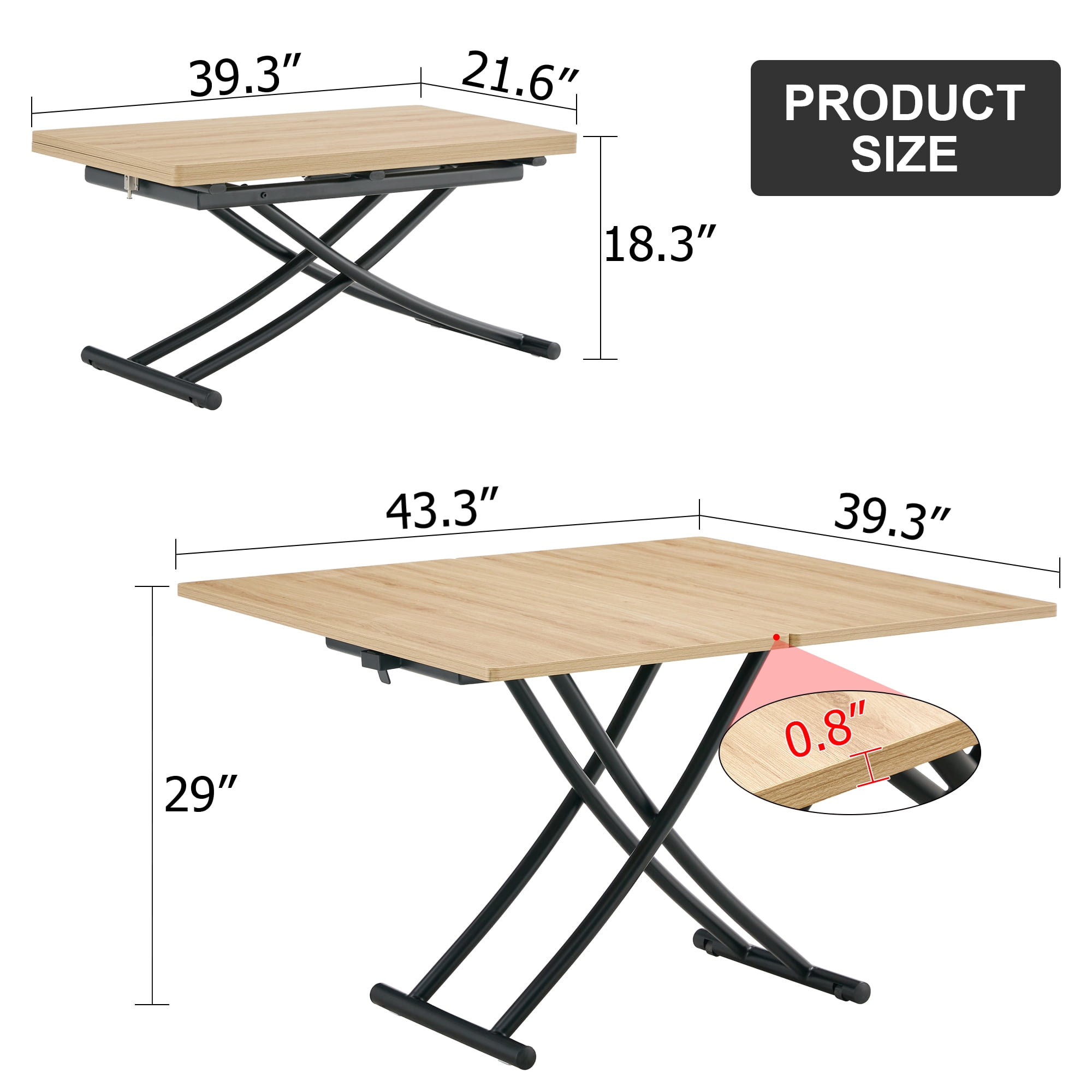 Multifunctional Lift Table With 0.8-Inch Mfc Tabletop And Black Metal Legs, Used as Dressing Table, Coffee Table, Dining Table, And Office Desk