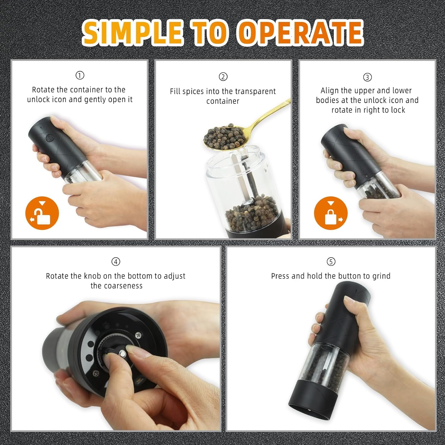 2 Pack Electric Salt and Pepper Grinder Set, Haomacro USB Rechargeable Pepper Grinder Mill with LED Light, Adjustable Coarseness Large Capacity Automatic Pepper Mills Salt Grinders for Kitchen