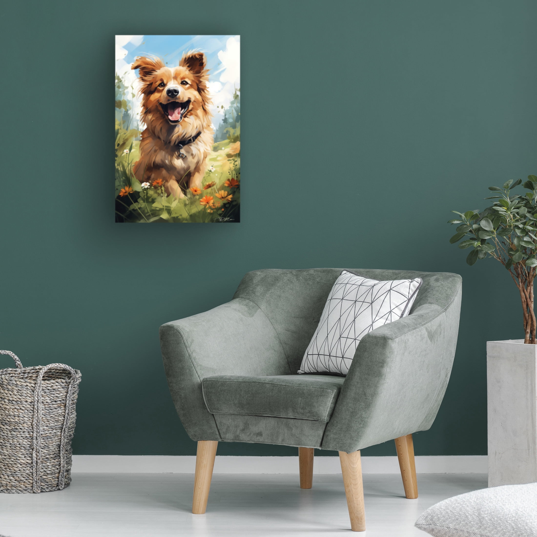 Canvas Wall Art - Momart 'Happy Puppy 4' Wall Art for Living Room, Bedroom, or Office Décor by Trademark Fine Art - 30 x 47 Inches