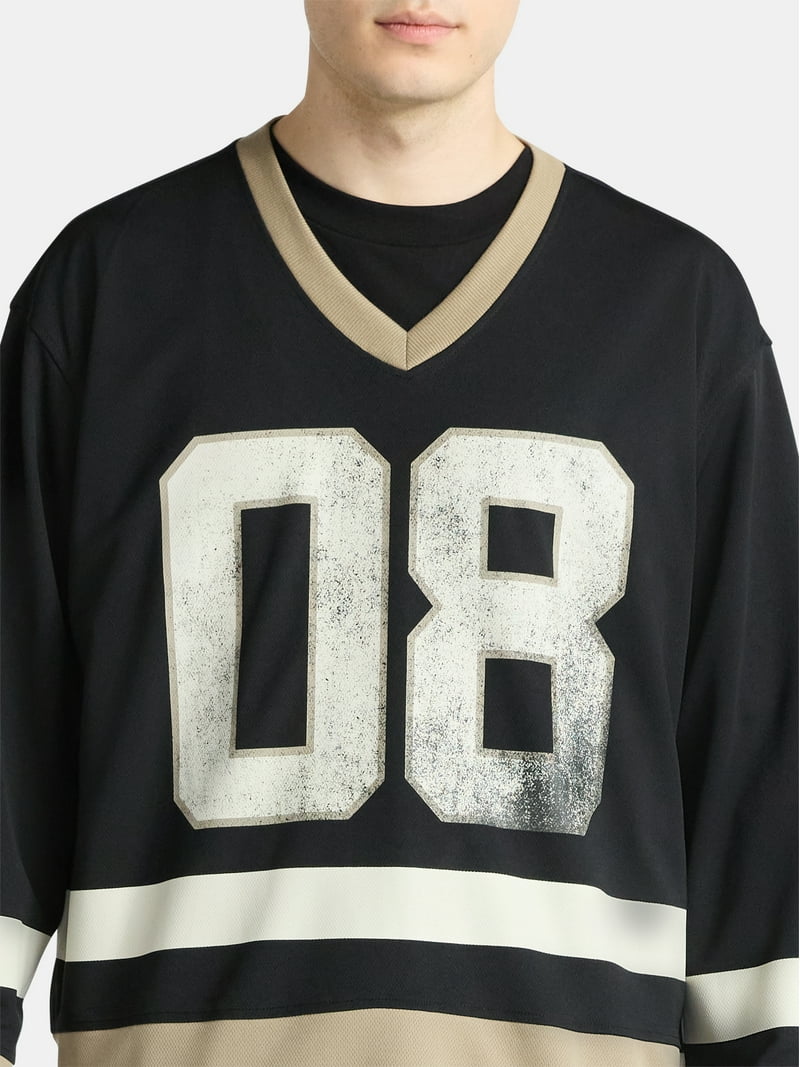 No Boundaries Hockey Jersey Style Shirt with Long Sleeves, Men's
